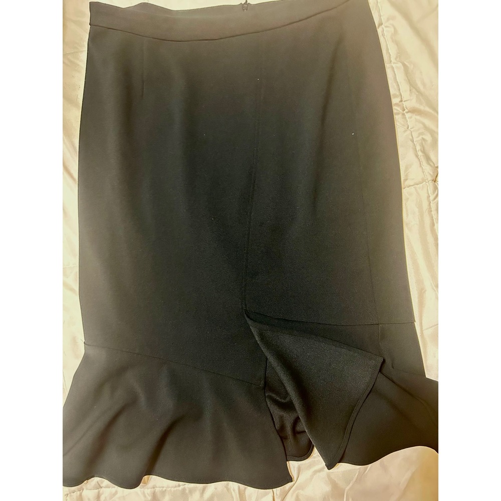 Jemma Black Midi Skirt Ruffle Hem Flounce Detail Knee Length‎ Size L